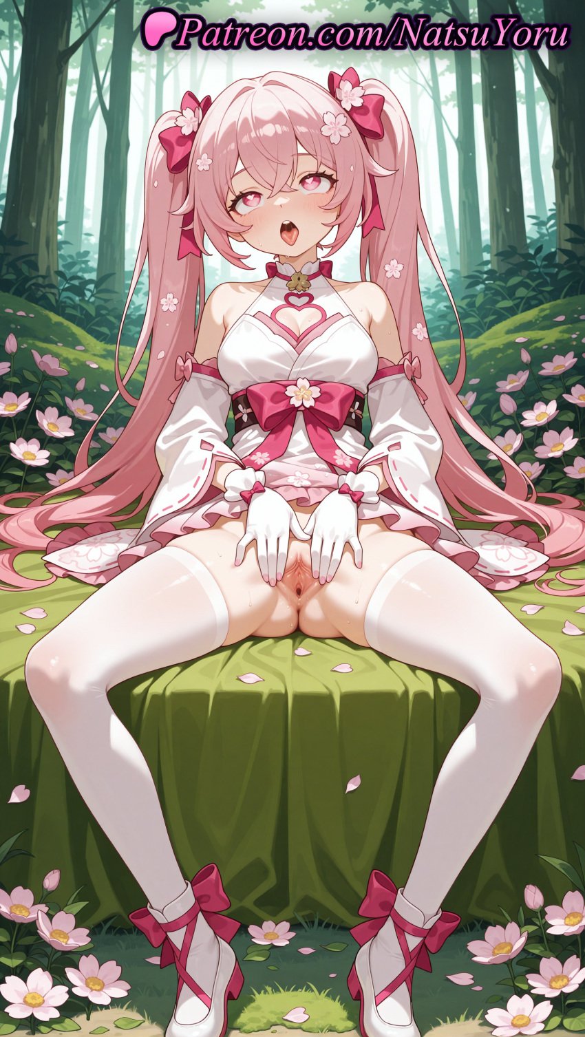 1girls ahe_gao ai_generated anime anime_style anus asshole bangs bare_shoulders blush bow bowlegged_pose breasts bust busty cleavage cleavage_cutout clitoris clothes_lift clothing clothing_cutout crossed_bangs detached_sleeves dress female female_focus female_only flower flowers footwear_bow forest full_body gloves grass hair_between_eyes hair_flower hair_ornament hairbow heart heart-shaped_pupils heart_cutout hentai hi_res high_heels high_quality high_resolution highres japanese_clothes long_hair long_sleeves looking_at_viewer medium_breasts natsuyoru nature no_panties open_mouth outdoors paipan patreon petals pink_bow pink_dress pink_eyes pink_flower pink_hair presenting pussy pussy_juice pussy_lips pussy_peek ribbon sitting skirt sleeveless solo solo_female spread_legs spread_pussy symbol-shaped_pupils teeth thighhighs thighs tongue tongue_out tree twintails uncensored upper_teeth_only urethra vagina very_long_hair voluptuous voluptuous_female vulva white_dress white_footwear white_gloves white_legwear white_sleeves white_thighhighs wide_sleeves