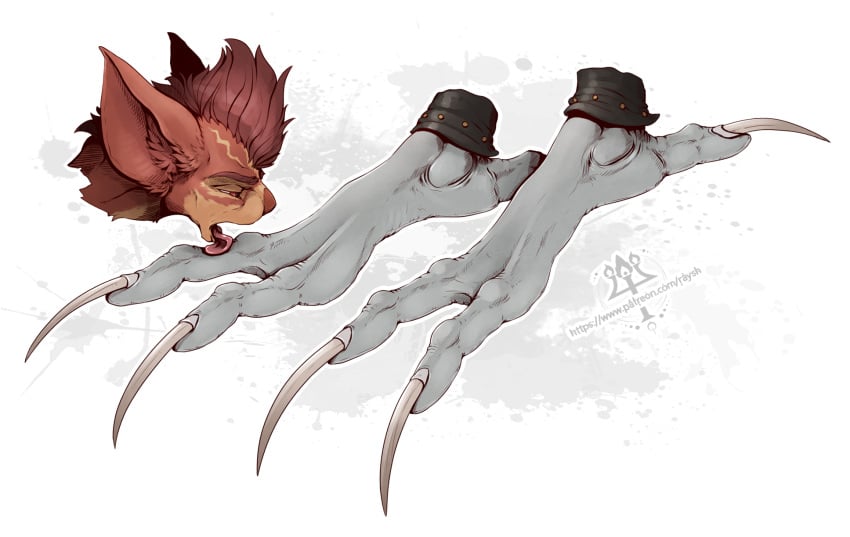 2_toes barefoot big_feet claws feet foot_fetish foot_focus gargoyle gargoyles gigren_(artist) hangedman hi_res humanoid kredri licking licking_feet licking_foot long_feet male white_background