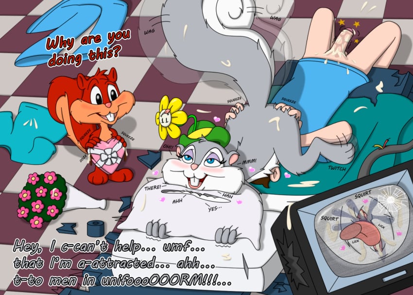 1girls 2boys animaniacs anthro being_watched blue_eyes blush boquet bottomless broken_bed cum cunnilingus female female_on_human furry hat human human_on_anthro johnbrain93 male male_on_anthro multiple_boys oral penis pussy sex skippy_squirrel slappy_squirrel smile squeezing_butt tree_squirrel tv vaginal_penetration warner_brothers young