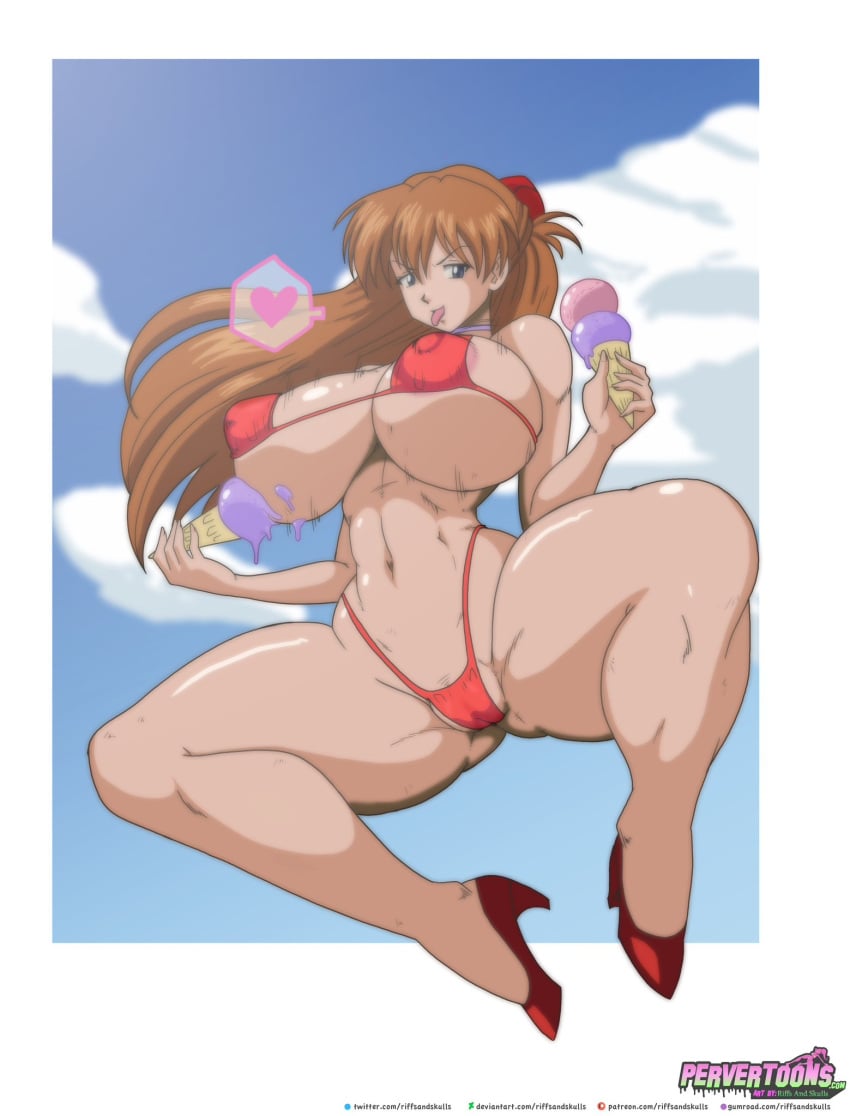 1girls asuka_langley_sohryu bikini female female_only high_heels ice_cream neon_genesis_evangelion riffsandskulls solo tongue_out