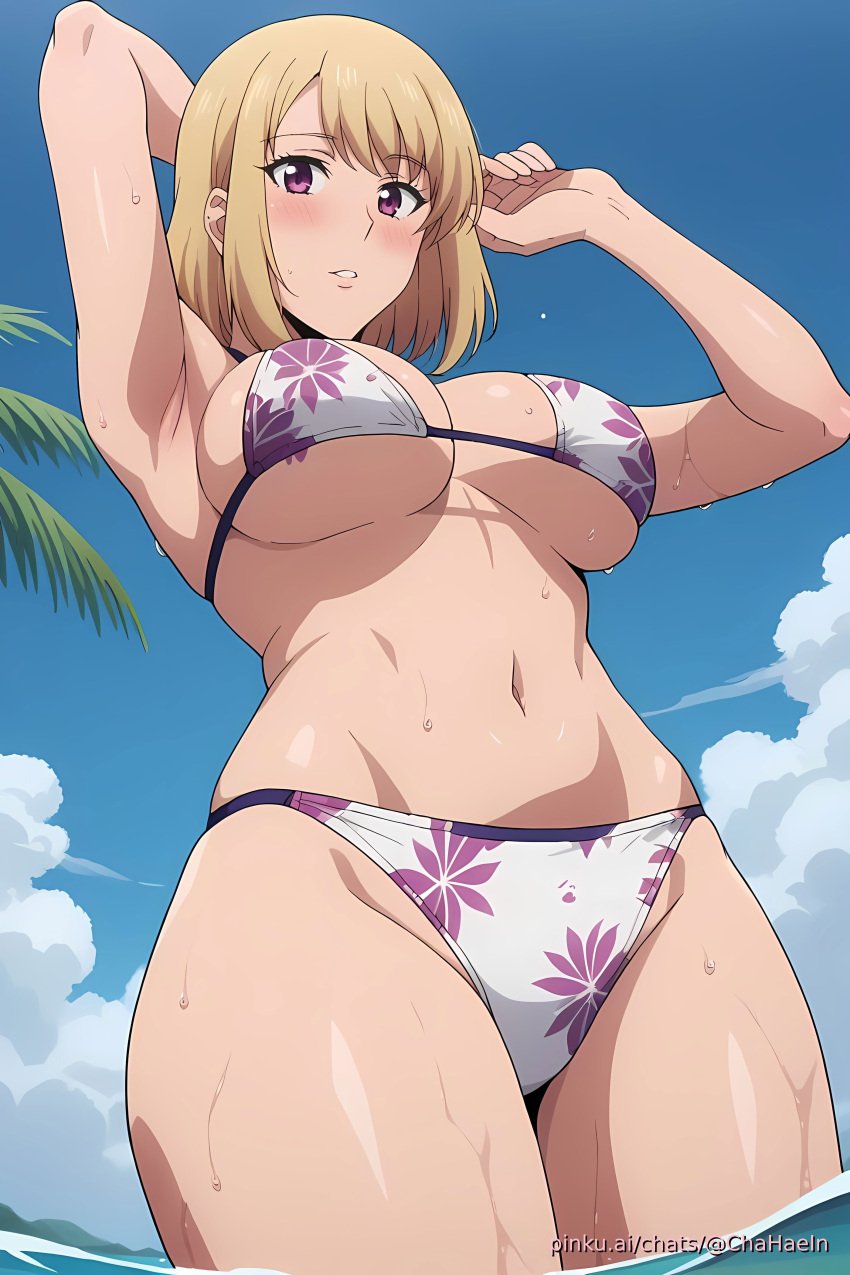 ai_generated beach breasts candid cha_hae_in ecchi female girl pinku pinku.ai pinkuai solo_leveling thighs water wikini