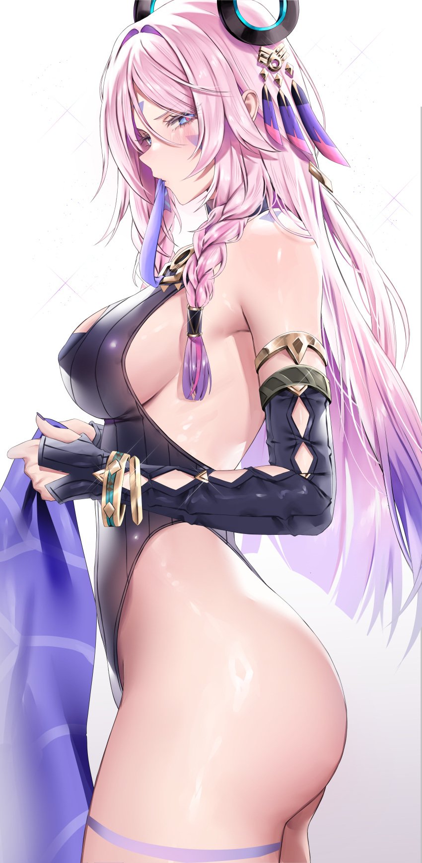 1girls absurd_res ass breasts citlali_(genshin_impact) female female_focus female_only genshin_impact hi_res hips large_breasts light-skinned_female light_skin looking_at_viewer pink_hair solo thighs vitaminechan white_background