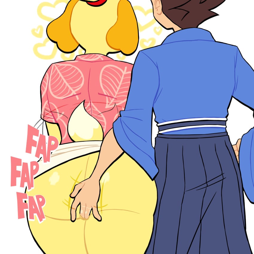 animal_crossing anthro big_ass fingering hearts_around_head isabelle_(animal_crossing) lovetopullmicke skirt skirt_lift white_skirt