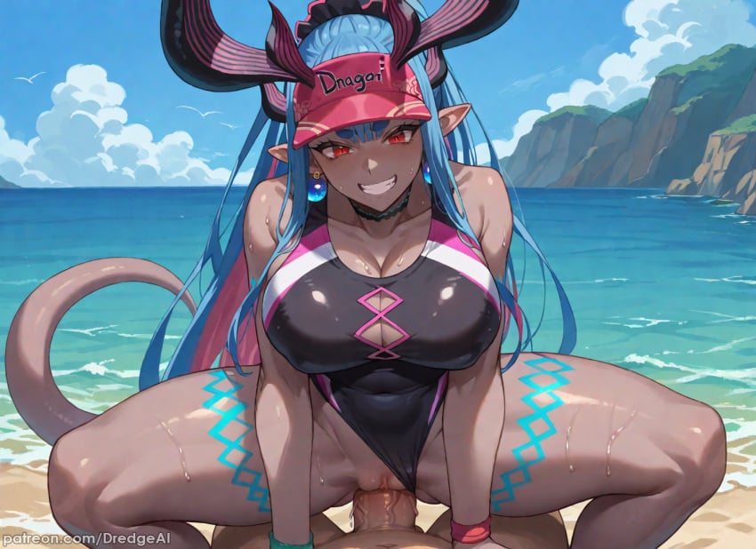 1boy 1boy1girl 1girls ai_generated beach belly_button blue_hair breasts bursting_breasts cleavage cleavage_cutout covered_breasts cowgirl_position demon demon_girl demon_horns demon_tail dominant_female dredgeai earrings fate/grand_order fate_(series) female female_focus female_on_top female_penetrated grey_body grey_skin hat horn horns huge_breasts huge_cock human humanoid ibuki_douji_(fate) ibuki_douji_(swimsuit_berserker)_(fate) jewelry large_breasts large_penis long_hair looking_at_viewer markings multicolored_hair ocean one-piece_swimsuit penetration penile_penetration penis pink_hair pointy_ears pov pussy red_eyes riding_penis sex shiny_skin smiling smiling_at_viewer straddling sweat sweatdrop sweating swimsuit swimwear tail tattoo tattoos teeth teeth_showing thick_thighs thighs vagina vaginal_penetration vaginal_sex veiny_penis water