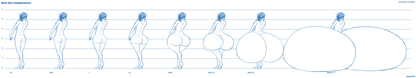 ass ass_size_difference big_ass butt_size_difference comparing_asses female hair highres huge_ass human hyper hyper_ass jacques00 mammal measuring monochrome nude simple_background size_chart white_background