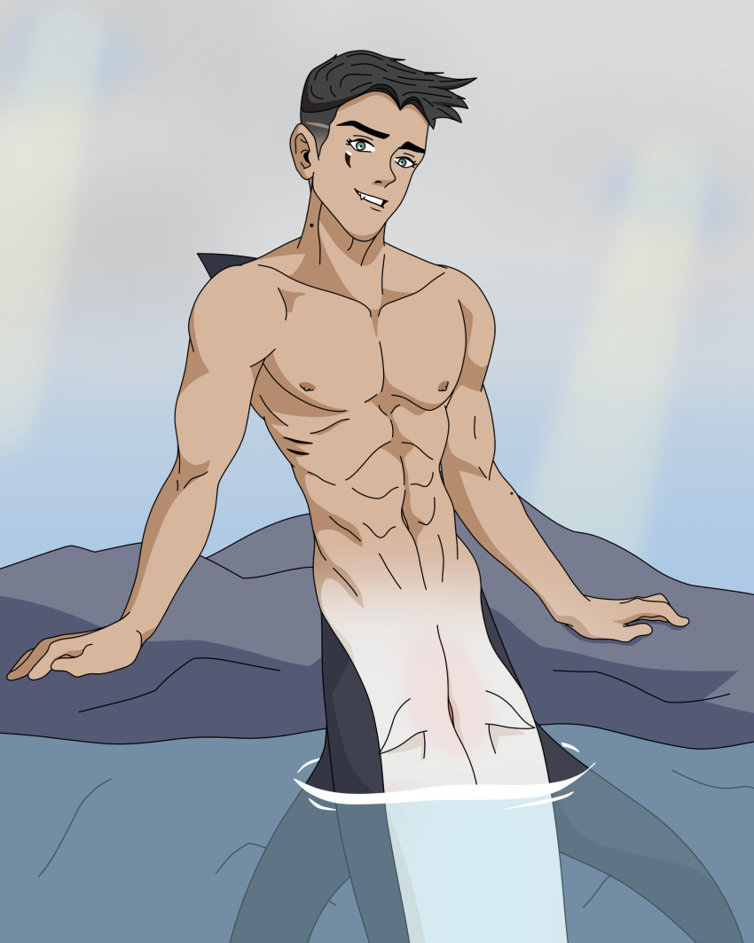 1boy abs cheek_markings cuntboy cyles_cinning face_markings fang fin gills green_eyes grin intersex male male_focus male_only merfolk merman mole nipples ocean original original_artwork original_character original_characters pecs pussy shark shark_humanoid shark_tail solo solo_focus vagina