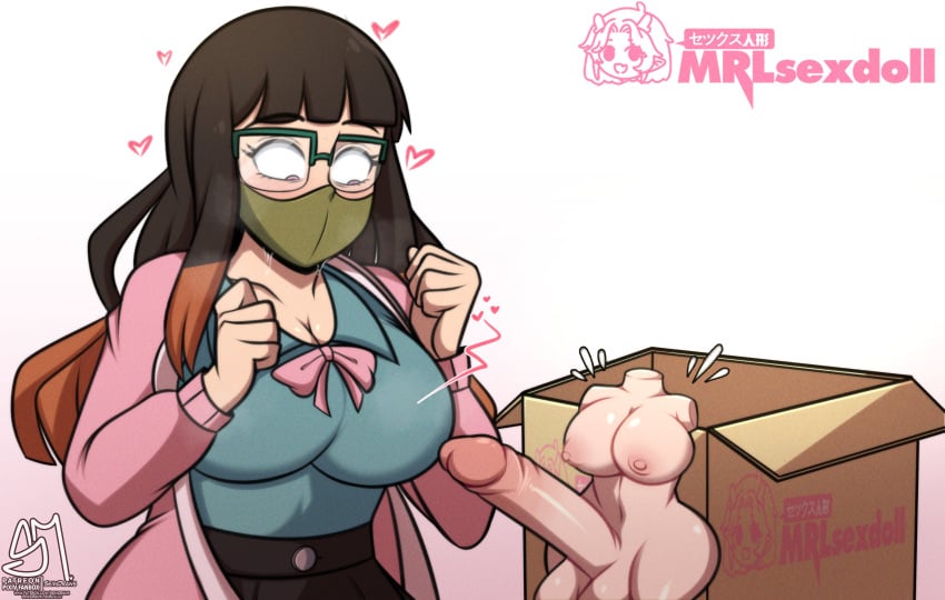 1futanari 1girls 2023 absurdres artist_name bad_source big_breasts black_hair black_skirt blunt_bangs blush box breasts brown_hair cardboard_box cardigan cleavage clothed clothing erection female female_only fully_clothed futanari glasses gradient_background gradient_hair heart highres huge_cock human intersex_only kamado_nezuko large_breasts large_penis light-skinned_female light-skinned_intersex light_skin long_hair long_sleeves looking_at_penis mask mouth_mask mrlsexdoll multicolored_hair nipples nude penis rectangular_eyewear semidraws sex_doll sex_toy signature skirt solo standing testicles uncensored veins watermark white_background