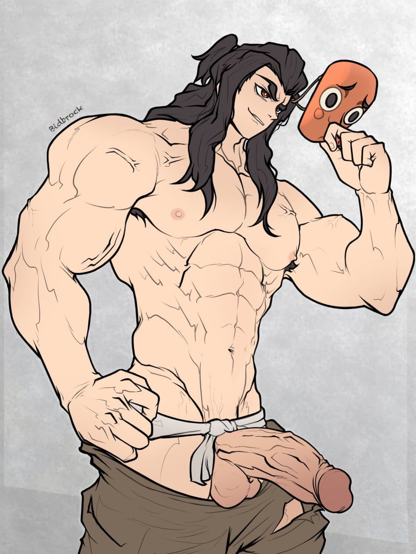 abs bidbrock big_penis black_hair demon_slayer erect_penis erection haganezuka_hotaru kimetsu_no_yaiba male male_focus male_only mask muscles muscular muscular_male nipples pecs pectorals penis penis_out solo solo_male veiny_penis