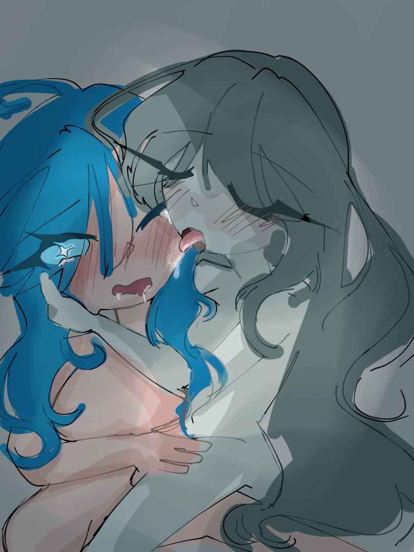 2girls ambush_(doors) blue_hair depth_(doors) doors_(roblox) entity ghost ghost_girl green_hair halt_(doors) humanized lesbian_sex licking licking_face lsplashgames roblox roblox_game self_upload tagme wasambushed yuri