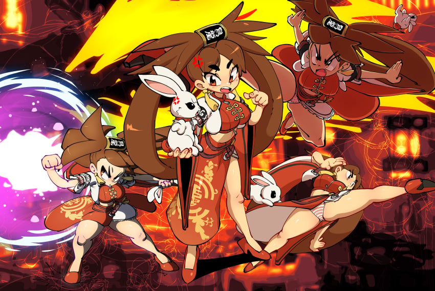 1girls arc_system_works ass brown_eyes brown_hair crop_top female guilty_gear guilty_gear_strive hair_ornament heels kicking kuradoberi_jam navel open_mouth panties skirt standing thick_thighs thighs upskirt very_long_hair