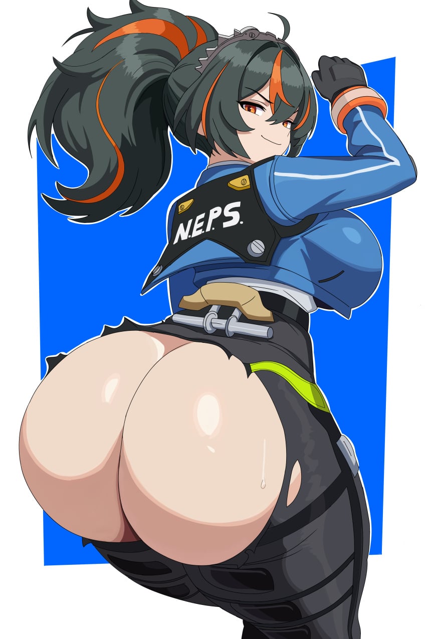 1girls 2026 absurd_res absurdres ass big_ass big_breasts big_butt black_hair breasts capikeeta clothed clothed_female clothing dat_ass female gloves hair_ornament high_resolution highres hoyoverse huge_ass huge_breasts large_ass large_breasts light-skinned_female light_skin looking_at_viewer multicolored_hair no_underwear police police_uniform policewoman ponytail presenting_ass red_eyes red_hair ripped_clothes ripped_clothing ripped_pants simple_background smile smiling_at_viewer solo solo_female standing sweat thick_ass thick_thighs torn_clothes torn_clothing torn_pants wide_hips zenless_zone_zero zhu_yuan