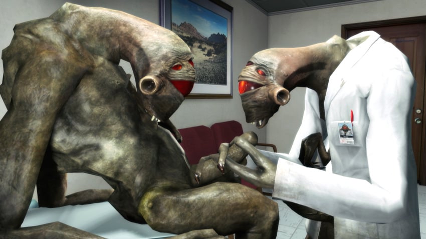 2_fingers 3d 4_eyes alien balls erection half-life handjob lab_coat male mrflaptastic multi_eye nude penis source_filmmaker valve video_games vortigaunt yaoi