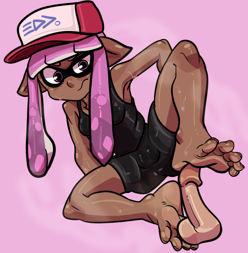 5_toes animal_humanoid anthro armpit bare_arms barefoot cameltoe cap cephalopod cephalopod_humanoid dark-skinned_female dark_skin feet female female_only foot_fetish foot_focus footjob fully_clothed highlighted_soles humanoid inkling inkling_girl laura_(splatoon) mask_(marking) nintendo penis pink_eyes pink_hair pointy_ears pseudo_hair reathroch soles splatoon splatoon_(series) squid sweat sweaty_feet tentacle tentacle_hair toes