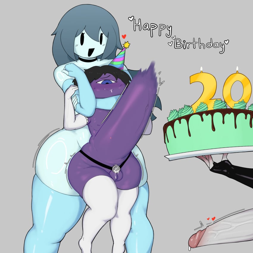 1boy 2futas 2girls abdominal_bulge anal anal_penetration anal_sex avatar_(megamor) b3three balls big_cock big_penis birthday birthday_cake birthday_hat black_hair blue_body blue_eyes blue_hair blue_skin boobs breasts chastity_belt clothing cock cum cyclops erection fat_ass femboy futa_on_male ghost ghost_girl huge_ass huge_cock huge_penis huge_testicles penis pleasure_face precum precum_drip precum_on_penis purple_body purple_skin ringu_(shojs) simple_background size_difference specimen_4 spooky's_house_of_jump_scares spooky_(shojs) testicles veiny_cock veiny_penis