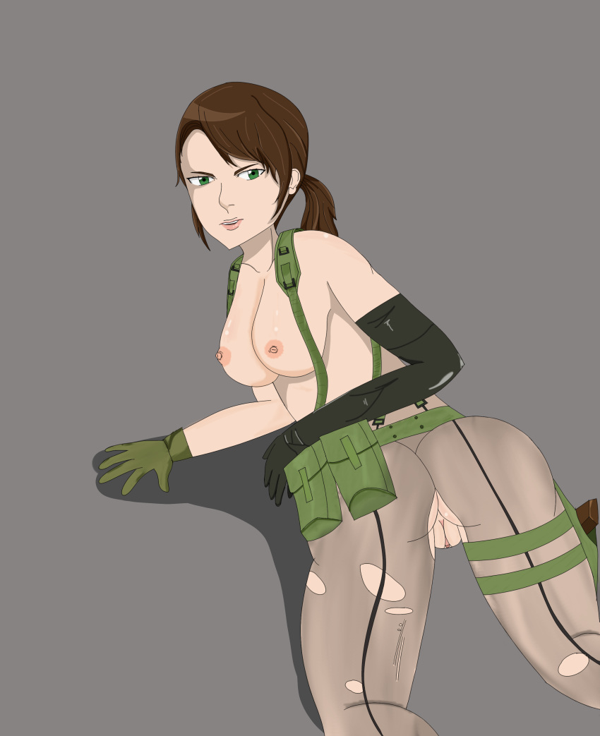 1girls areolae ass breasts clothes crotchless curvy erect_nipples female female_only futachan gloves konami large_ass medium_breasts metal_gear_(series) metal_gear_solid nipples no_panties pantyhose ponytail pussy quiet_(metal_gear) tied_hair tights topless torn_pantyhose