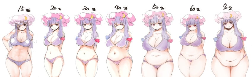 1girls bbw breast_expansion chubby chubby_female cleavage female female_only hironet horizontal_navel huge_breasts overweight overweight_female patchouli_knowledge sequence standing thick_thighs touhou underwear underwear_only voluptuous weight_gain wide_hips