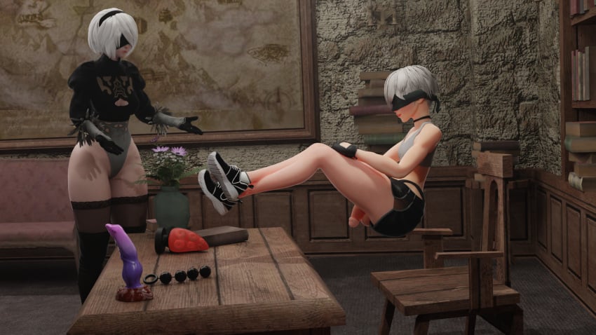 anal_beads bad_dragon blindfold cock dildo femboy feminine_male lowry_pose meme nier:_automata penis silly stockings yorha_2b yorha_9s zinker