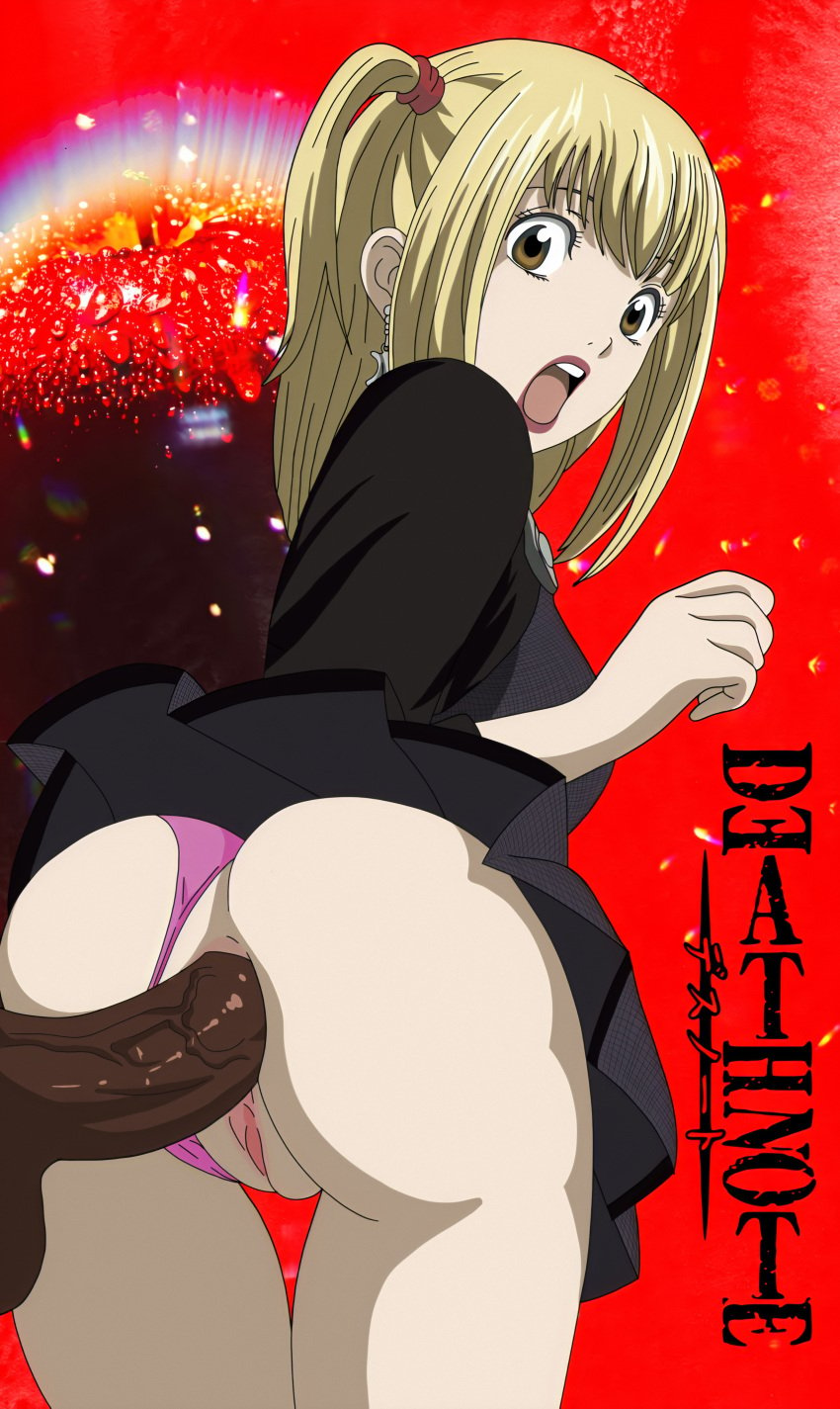 2d 2d_(artwork) artist_request color dark-skinned_male death_note huge_cock idol illustration light-skinned_female light_skin makeup male/female misa_amane panties partially_clothed round_butt school_uniform sex straight tagme twintails vaginal_penetration