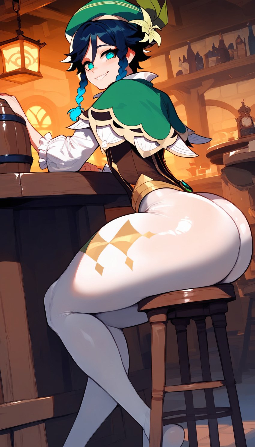 ai_generated ass bar big_ass big_thighs black_hair clothed clothed_male clothing dark-skinned_male fat_ass femboy genshin_impact gigantic_ass gigantic_thighs girly girly_boy green_eyes green_hair green_hat hana_aera hand_on_back huge_ass huge_thighs large_ass large_thighs looking_at_viewer looking_back male male_focus male_only massive_ass massive_thighs presenting presenting_ass presenting_hindquarters pub saloon sitting_on_stool thick_thighs thighs trap uncensored venti_(genshin_impact) venti_(genshin_impact)ai_generated voluptuous_male white_stockings wide_hips