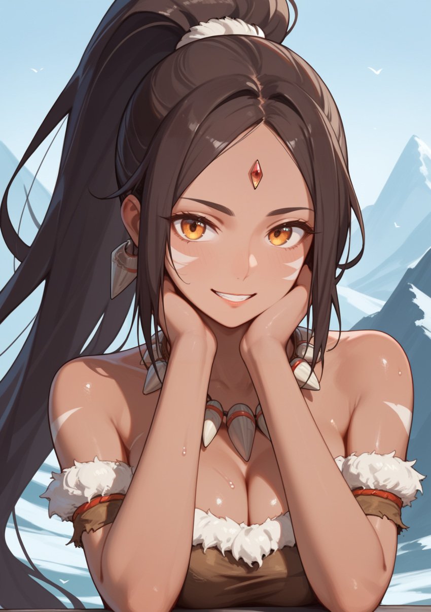 1girl 1girls abs ai_generated big_breasts black_hair black_hair_female breast_focus bust_focus chest_focus dark_skin dark_skinned_female ear_piercing ear_piercings ear_ring ear_rings earring earrings female_abs female_focus forehead_gem forehead_jewel gem_on_forehead hi_res high_res high_resolution highres jewel_on_forehead large_breasts league_of_legends long_hair long_hair_female looking_at_viewer more_at_source nidalee orange_eyes orange_eyes_female ponytail ponytail_female price_last(artist) riot_games shiny_arms shiny_breasts shiny_elbows shiny_skin skimpy skimpy_clothes skimpy_costume skimpy_outfit snow solo solo_female solo_focus sweat sweatdrop sweatdrops sweating tooth_necklace tribal_markings tribal_tattoo tribal_tattoos winter