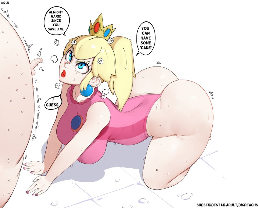 1boy 1girls angry angry_face ass big_ass big_breasts bigpeachs breasts female male male/female mario mario_(series) nintendo pawg princess_peach skimpy small_penis text thick_thighs tiny_penis voluptuous