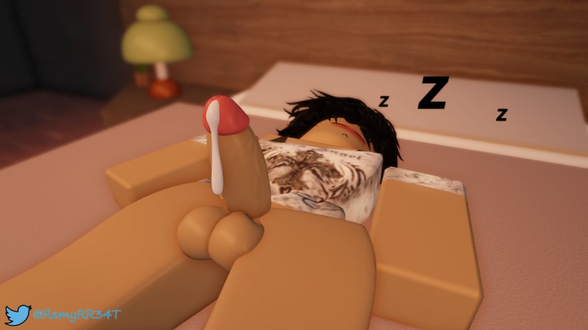 1boy 3d 3d_(artwork) after_sex asleep balls bottomless cock cum cum_drip cum_on_body erection femboy feminine_male gay male penis remyrr34 roblox roblox_avatar robloxian self_upload sleeping solo tagme