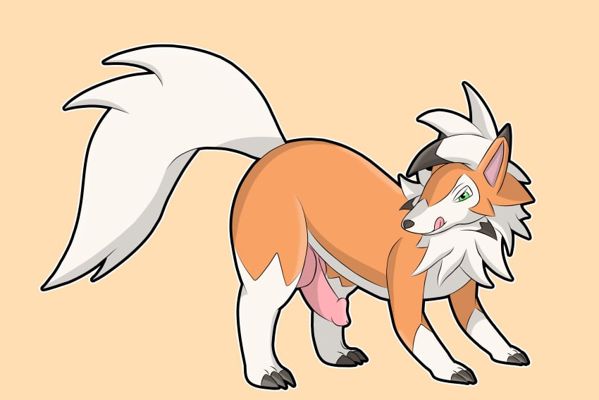 absurd_res animal_genitalia canine_genitalia digitigrade dusk_lycanroc feral fluffy fluffy_tail generation_7_pokemon genitals hi_res knot licking licking_lips looking_at_viewer lycanroc male nintendo onesaucydragon penis pokemon pokemon_(species) seductive solo tail tongue tongue_out