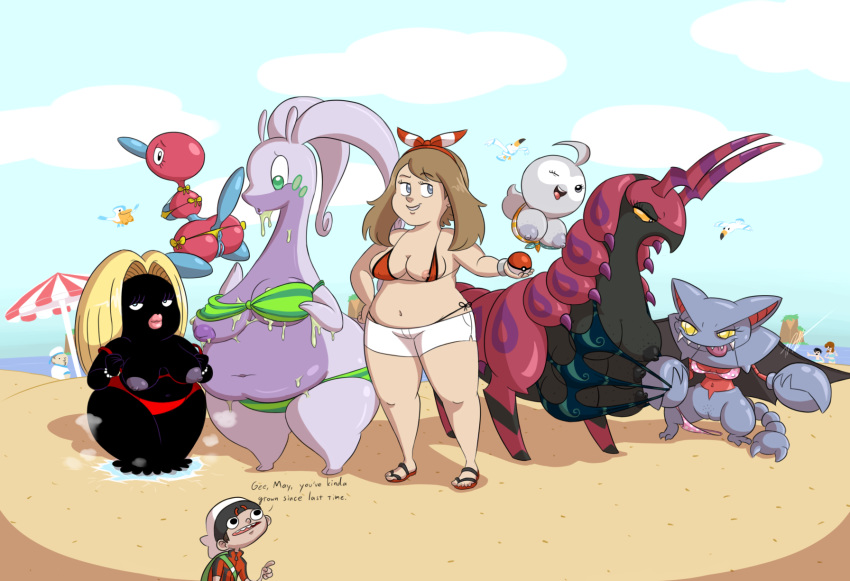 anus arthropod ass big_breasts big_lips bikini black_skin blue_eyes breasts brendan_(pokemon) brendan_(pokemon_oras) brown_hair castform clothing fangs female gliscor goodra green_eyes hair human insects inverted_nipples jynx lips looking_at_viewer male mammal may_(pokemon) may_(pokemon_oras) multi_breast nintendo nipple_slip nipples one_eye_closed overweight pelipper pokemon pokemon_(species) pokemon_oras pokephilia porygon2 purple_nipples pussy scolipede slime swimsuit thick_thighs timoteihiv video_games wide_hips wingull wink yellow_eyes