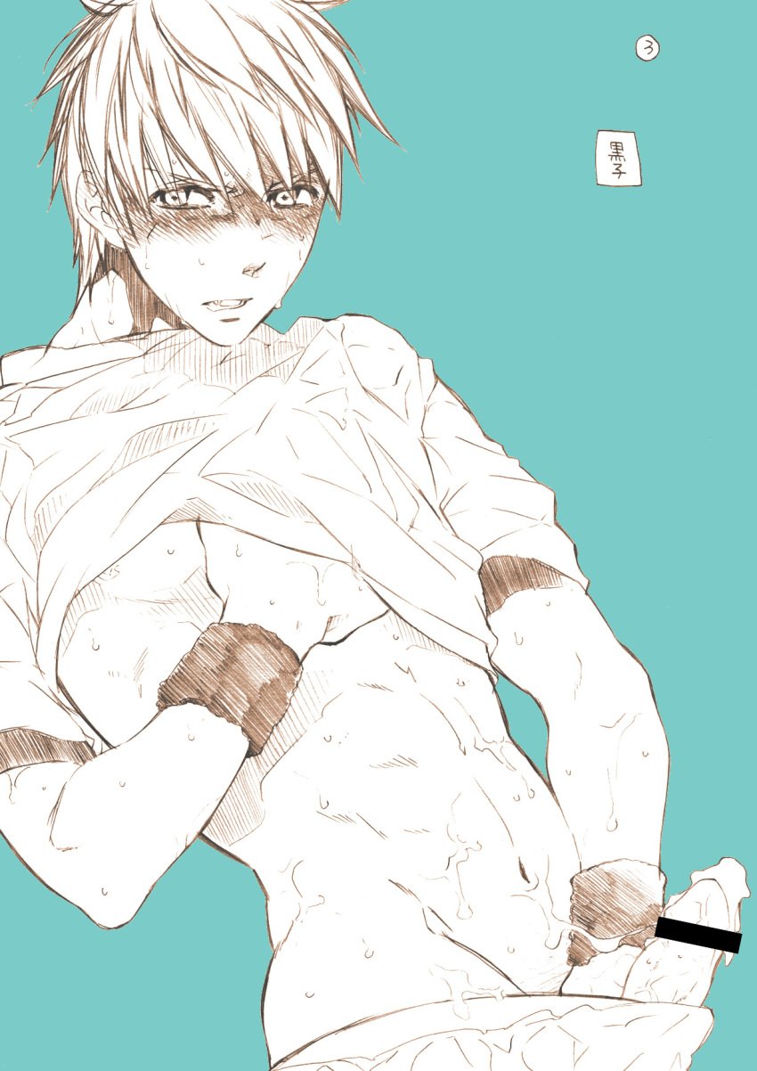 1boy abs cum erection kuroko_no_basuke kuroko_tetsuya male_only muscle penis solo undressing