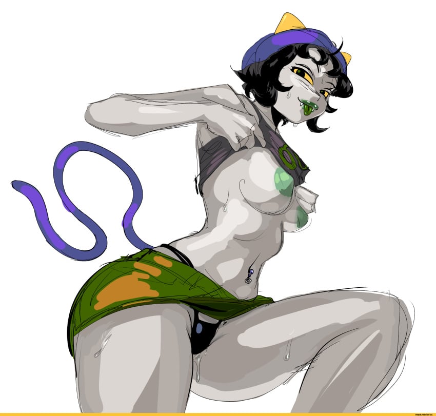 1girls alien alien_humanoid cat_tail color colored dominus_ignis female female_focus female_only full_color homestuck homestuck_troll horn horns humanoid looking_at_viewer lysanthum mostly_nude mostly_nude_female nepeta_leijon nipples partially_clothed partially_clothed_female piercing pulling_shirt_up pulling_up_shirt shirt shirt_lift skirt solo solo_female stripping taking_clothes_off taking_off_clothes tongue tongue_out troll