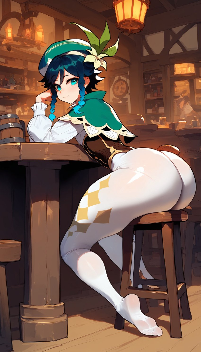 ai_generated ass bar big_ass big_thighs black_hair clothed clothed_male clothing dark-skinned_male fat_ass femboy genshin_impact gigantic_ass gigantic_thighs girly girly_boy green_eyes green_hair green_hat hana_aera hand_on_back huge_ass huge_thighs large_ass large_thighs looking_at_viewer looking_back male male_focus male_only presenting presenting_ass presenting_hindquarters pub saloon sitting_on_stool thick_thighs thighs trap uncensored venti_(genshin_impact) venti_(genshin_impact)ai_generated voluptuous_male white_stockings wide_hips