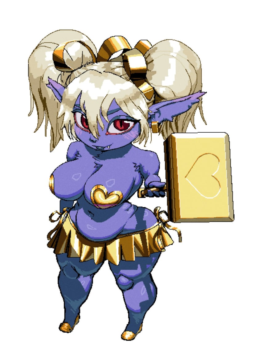 1girls big_breasts chubby_female female gold_clothing hammer league_of_legends oppmann pasties poppy skirt twintails yordle