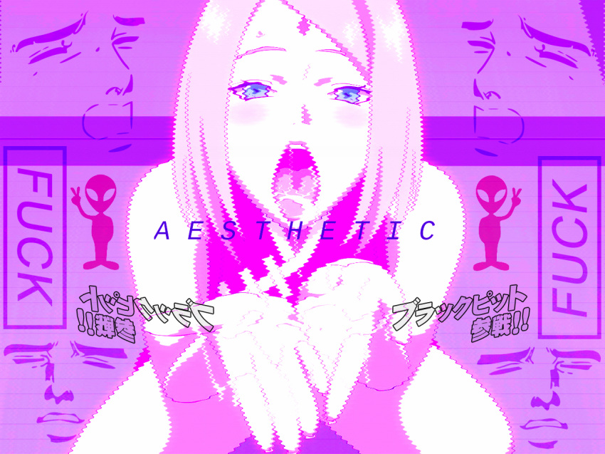 blush cum cum_in_mouth edit female filter forehead_mark green_eyes human japanese_text kame milf monochrome naruto pink_hair profanity sakura_haruno spot_color