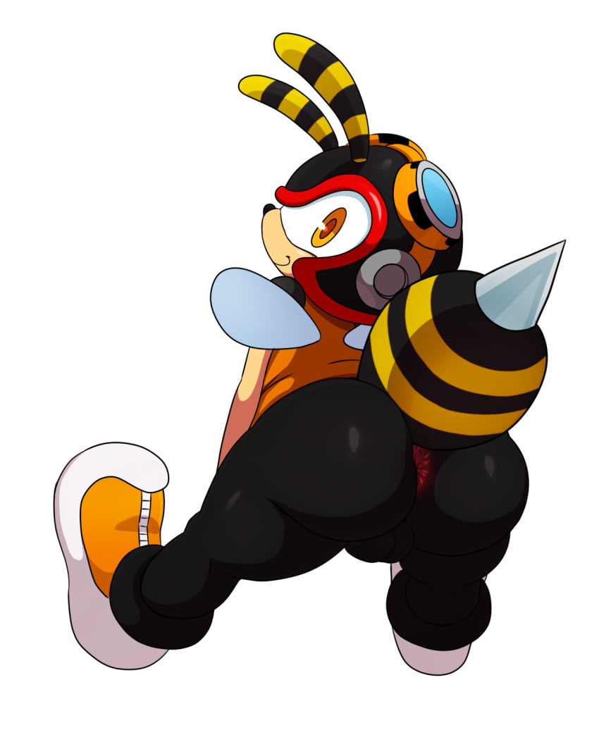 1boy 2016 amber_eyes antennae anthro anthro_only anus arthropod ass backsack backside balls bee big_ass bottomless chaotix charmy_bee chubby dat_ass fat_ass flying footwear goggles head_reeled_back helmet hi_res humanoid insects knuckles'_chaotix looking_at_viewer looking_back male male_only partially_visible_anus plump plump_ass presenting presenting_hindquarters rear_view round_ass sega simple_background small_wings smile sneakers solo sonic_(series) sonic_team sonic_the_hedgehog_(series) spread_wings sssonic2 stinger thick_thighs vest video_games voluptuous white_background wide_hips wings