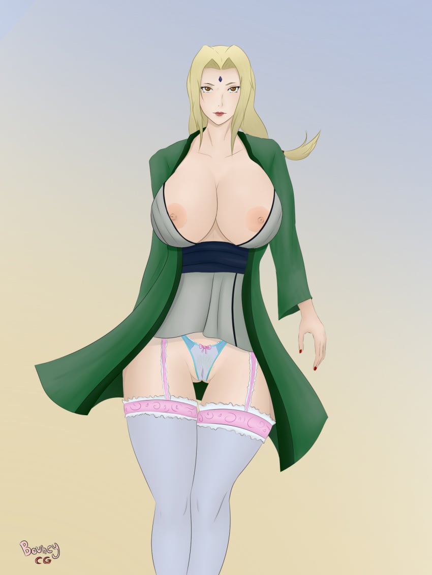 1girls big_breasts blonde_hair bouncycg breasts brown_eyes female female_only milf naruto pussy solo tsunade