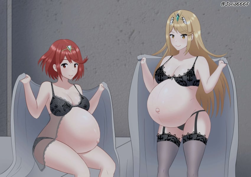 2girls 2pregnancy bed bedroom blonde blonde_hair blonde_hair_female enjoying_pregnancy flashing_breasts lingerie lingerie_only mythra mythra_(xenoblade) nintendo pregnant pregnant_belly pregnant_female pyra pyra_(xenoblade) red_eyes red_eyes_female red_hair red_hair_female xenoblade_(series) xenoblade_chronicles_2 yellow_eyes yellow_eyes_female