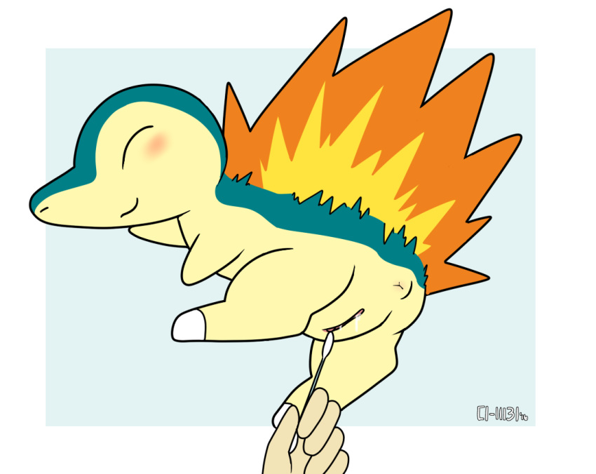 2016 ass blush c1-11131 clitoris closed_eyes cyndaquil female feral fire fur nintendo pokemon presenting pussy q-tip simple_background solo spread_legs spreading video_games