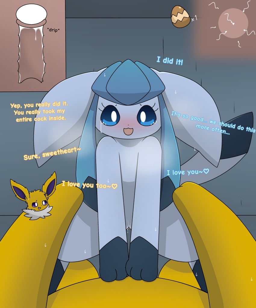absurd_res blue_body blue_eyes blush bodily_fluids breeding butt butt_grab cervix cowgirl_position crystal cum cum_in_vagina cum_inside cute duo ears_down eeveedream_(artist) eeveelution eeveelution_squad egg english_text feet female feral first_person_view from_front_position fur fur_markings generation_1_pokemon generation_4_pokemon genital_fluids genitals glaceon hand_on_butt hi_res impregnation jolteon lazuli_(eeveelution_squad) leaking_cum looking_at_viewer looking_pleasured male male/female markings nintendo on_bottom on_top pivoted_ears pokemon pokemon_(species) purple_eyes sex smile speed_(eeveelution_squad) sperm_cell steam straddling sweat sweatdrop tail tears text toes vaginal vulva wholesome wholesome_sex x-ray_view yellow_body