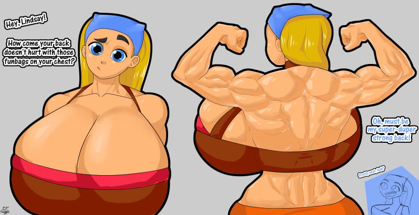 2d back_muscles bare_back bare_midriff bare_shoulders biceps big_breasts blonde_hair blue_eyes breasts cleavage crop_top female female_focus female_only flexing front_view hourglass_figure huge_breasts large_breasts light-skinned_female light_skin lindsay_(tdi) long_hair muscle_tone muscles muscular rear_view skirt straight_hair tagme toned toned_female total_drama_island wide_hips wtgoggle