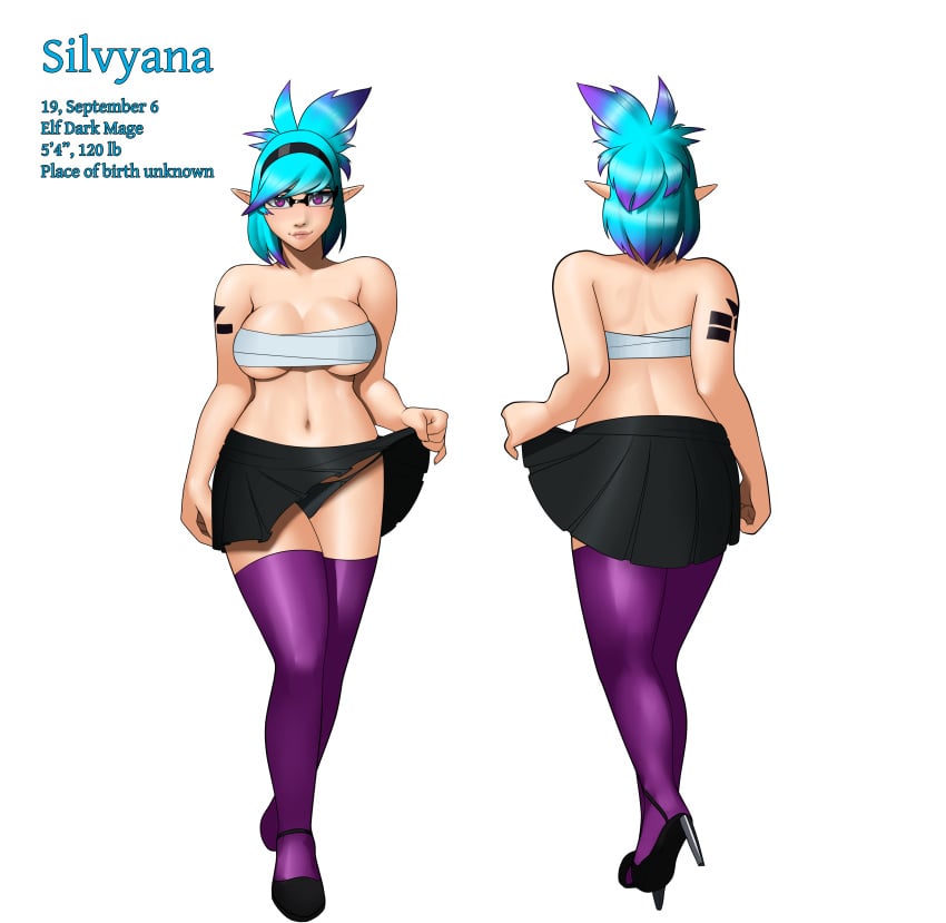 blue_hair breasts cleavage clothed female female glasses heels hips long_hair original_character panties pointy_ears purple_eyes silvyana_(shadowknux32) skirt_lift smile solo solo_focus syntheticpotato thighhighs thighs wide_hips