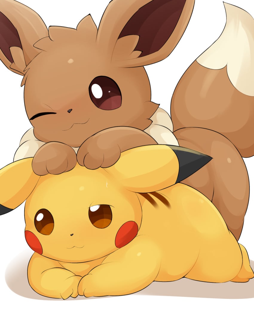 absurd_res ambiguous_gender ambiguous_penetrated ambiguous_penetration bodily_fluids brown_body duo eevee feral from_behind_position generation_1_pokemon hi_res lying male male/ambiguous male_penetrating male_penetrating_ambiguous mounting nintendo on_front penetration penile penile_penetration pikachu pokemon pokemon_(species) pupils quadruped sex simple_background smile sweat tail type yellow_body