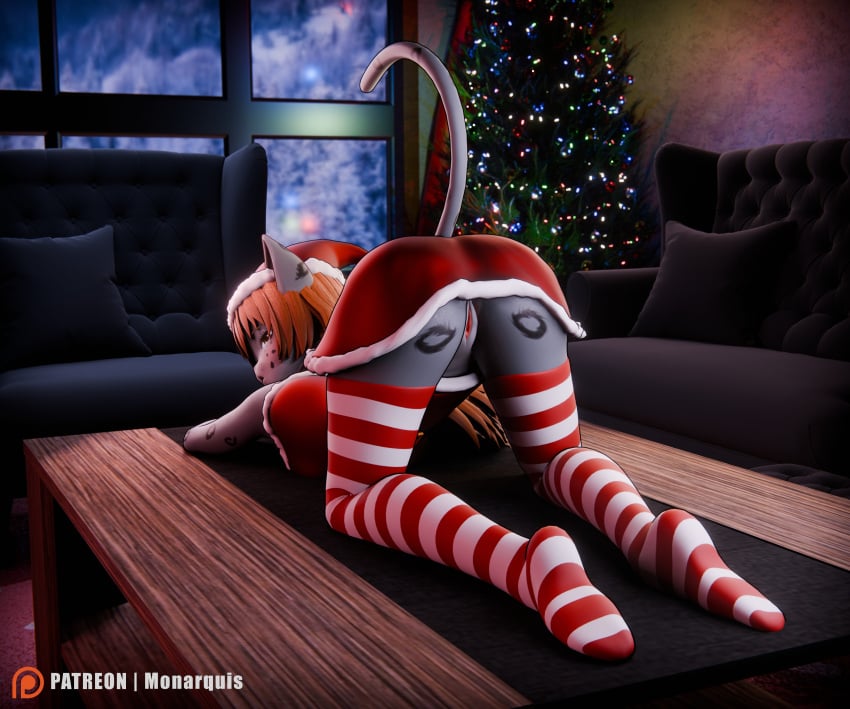 3d_(artwork) absurd_res animal_humanoid anthro cat_humanoid christmas christmas_clothing christmas_headwear clitoris clothing costume digital_media_(artwork) doggy_style felid felid_humanoid feline feline_humanoid female footwear from_behind_position genitals hair hat headgear headwear hi_res holidays humanoid inside mammal mammal_humanoid momo_(monarquis) monarquis pantherine pussy red_hair santa_costume santa_hat sex snow_leopard socks solo