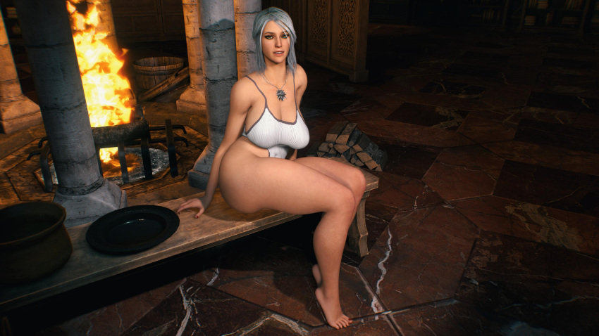 3d ciri female green_eyes kaer_morhen light-skinned_female lingerie lordas45 solo the_witcher_(series) the_witcher_3:_wild_hunt white_hair