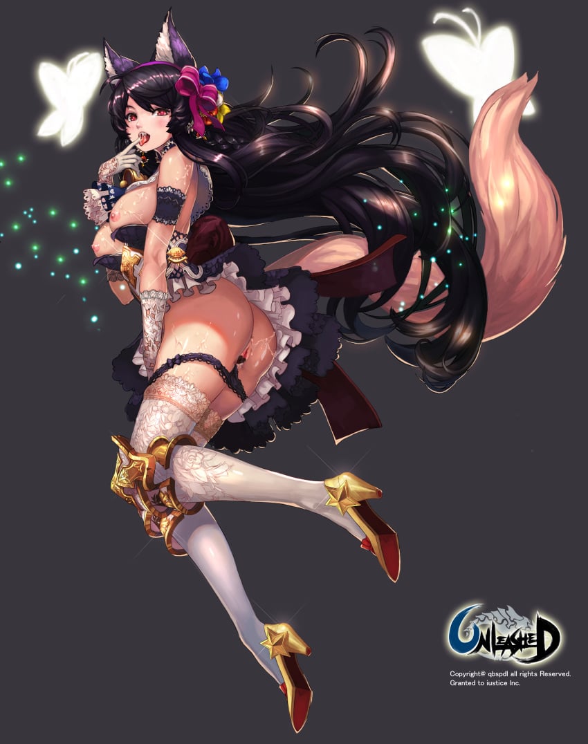 animal_ears anus ass breasts censored cum dress heels kitsune nipples no_bra panties panty_pull pussy pussy_juice qbspdl skirt_lift tail thighhighs undressing unleashed