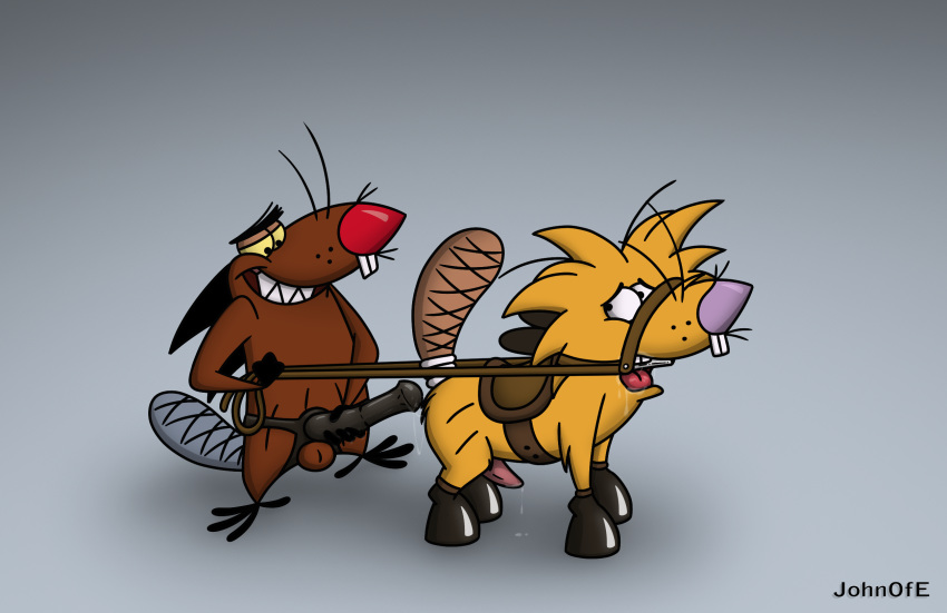 angry_beavers balls beaver bit_gag brothers daggett dildo duo equine_dildo gag gradient_background hi_res johnofe male mammal nickelodeon norbert penis petplay ponyplay precum rodent roleplay sex_toy sibling simple_background yaoi