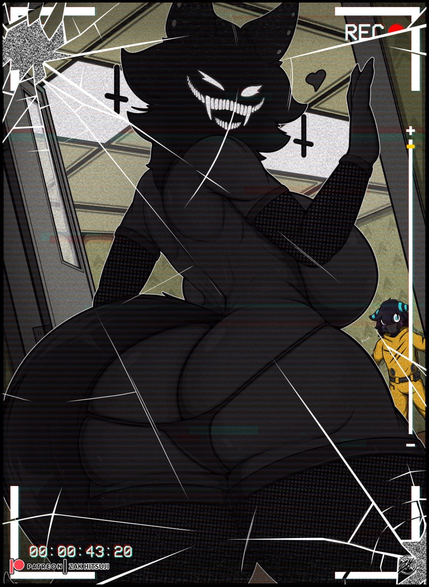 1boy1girl 2020s 2024 2d 2d_(artwork) arm_warmers ass background backrooms big_ass big_breasts big_butt black_tail black_thong breasts claws dark-skinned_female dark_skin dat_ass female female_focus furry furry_ears furry_female furry_only hi_res highres hips karelia_(acerattman) large_ass large_breasts large_butt large_thighs male male_in_background round_ass sharp_teeth sideboob smiler_(the_backrooms) tail teeth the_backrooms thick_tail thick_thighs thighhighs thighs thong wide_hips wink winking zak_(zak_hitsuji) zak_hitsuji