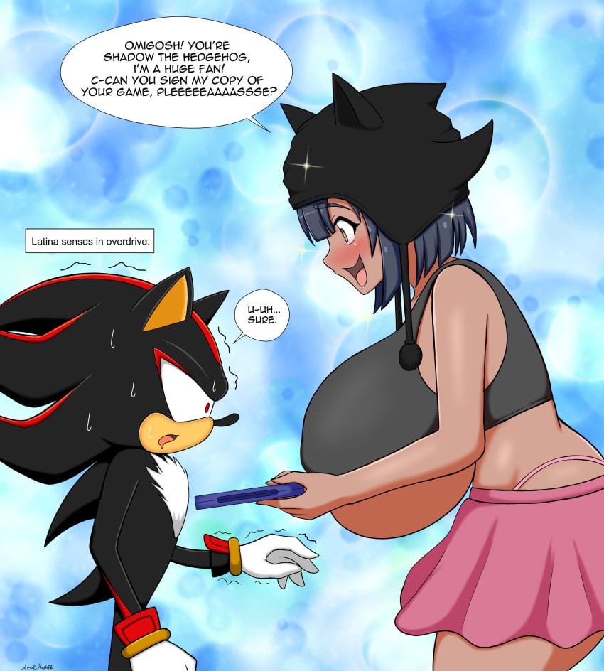 big_breasts calcia curvy dark-skinned_female dark_skin huge_breasts i_just_love_latinas_sonic latina male shadow_the_hedgehog short_hair shortstack sonic_(series) soulkibble thick_thighs underboob