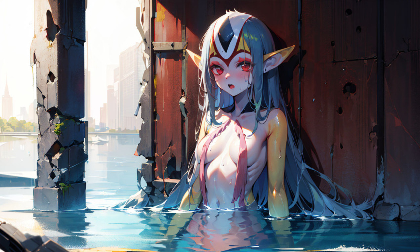 1girls ai_generated blue_submarine_no._6 breasts colored_skin cute female fish fish_girl grey_hair humanoid hybrid long_hair looking_at_viewer marine medium_breasts monster_girl multicolored_skin mutio nude nude_female partially_submerged pointy_ears red_eyes silver_hair water webbed_hands wet white_skin yellow_skin