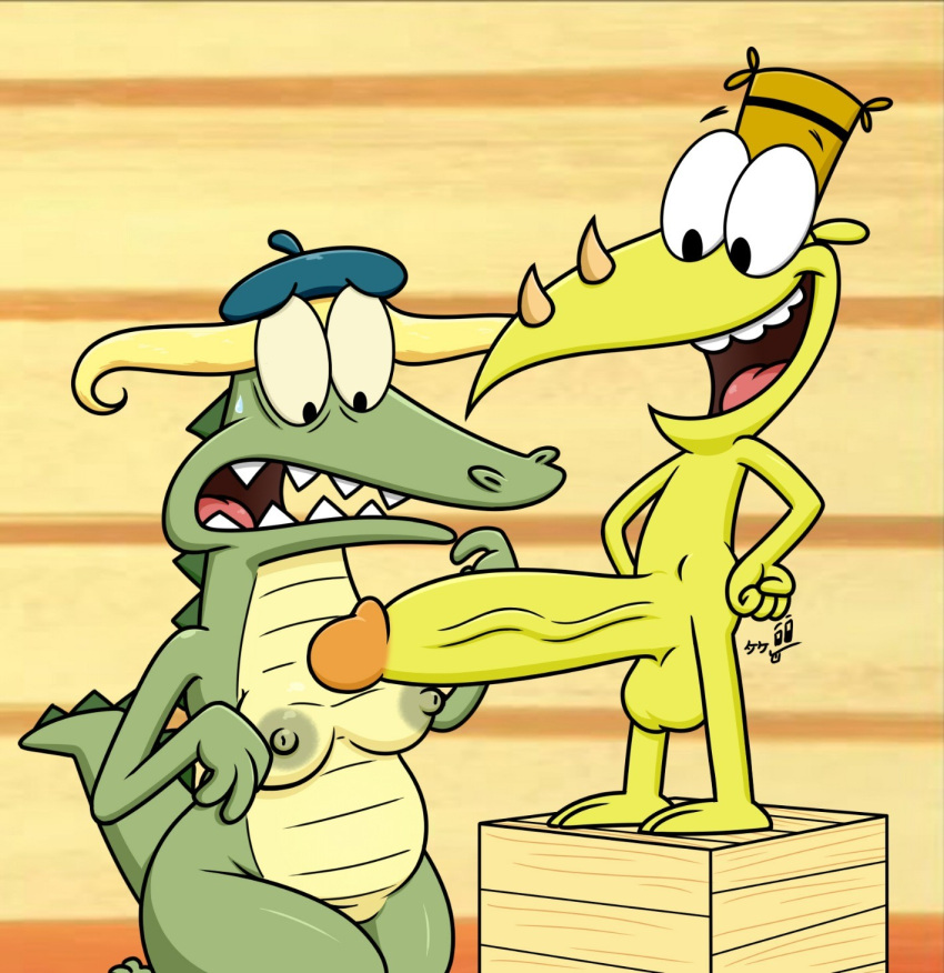 2023 anthro balls beret big_penis blonde_hair bodily_fluids breasts camp_lazlo cartoon_network clam_(camp_lazlo) clothing crate crocodile crocodilian crocodylid duo fangs female genitals gretchen_(camp_lazlo) hair hat headgear headwear hi_res huge_cock hyper hyper_genitalia hyper_penis male male/female mammal nipples nude open_mouth penis pubic_mound reptile rhinoceros scalie sitting_on_knees standing_on_object suprised_look sweat sweatdrop takeshi1000 teeth tongue vein veiny_penis warner_bros warner_brothers young