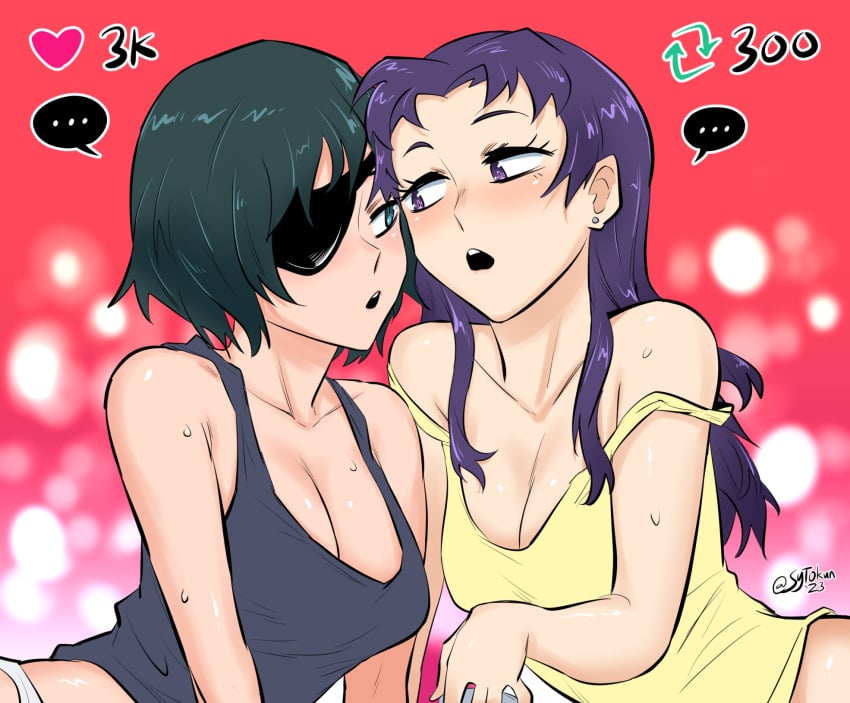 ... 2girls beer beer_mug big_ass big_breasts chainsaw_man cleavage drunk fanon_couple female female_only himeno_(chainsaw_man) himesato imminent_kiss imminent_sex laugh light-skinned_female misato_katsuragi moments_before_disaster multiple_girls neon_genesis_evangelion smile sytokun trait_connection twitter_strip_game_(meme) wholesome yuri